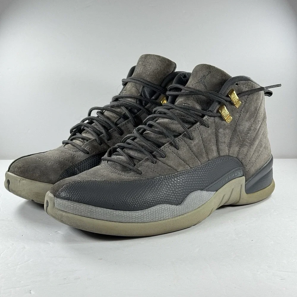 Air Jordan 12 Retro‎ Dark Grey Suede Gold Eyelets Men's Size 12 130690-005